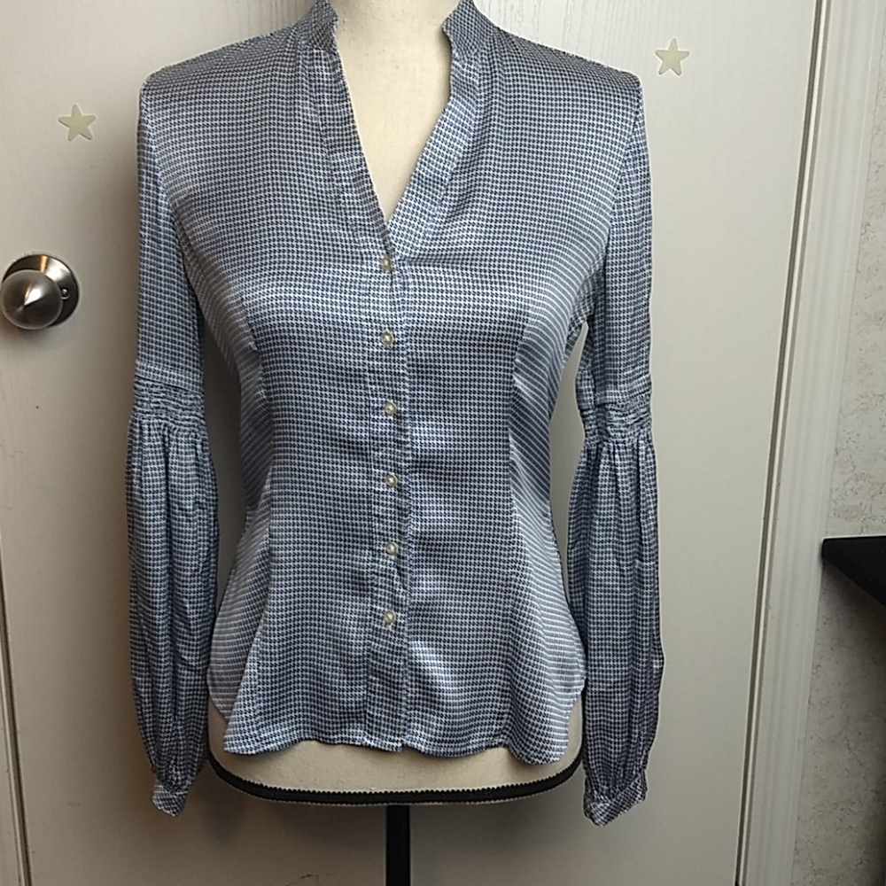 Silky blue and white blouse